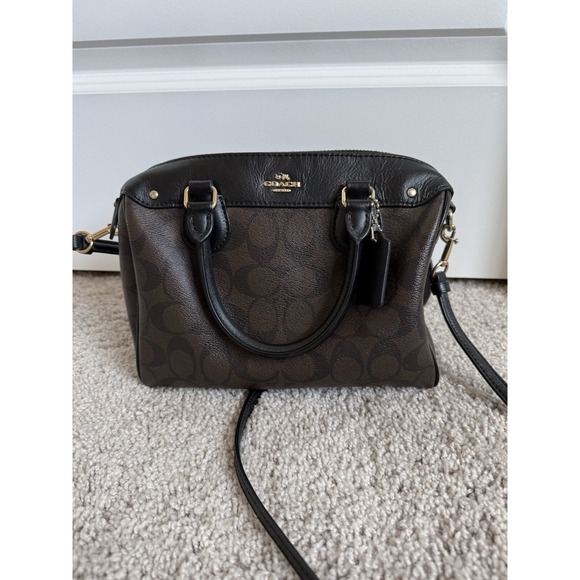 Coach Mini Bennett Satchel Signature Brown Canvas Black F36702 - Picture 1 of 9